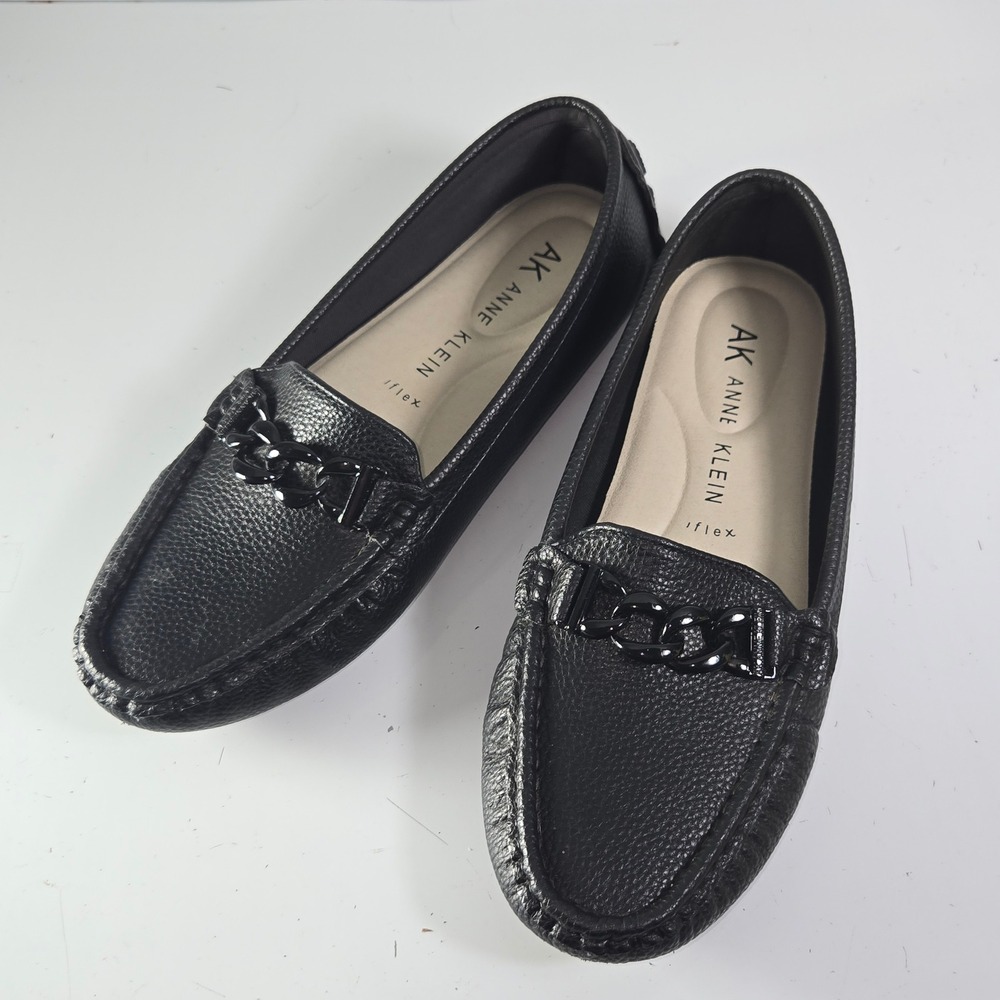N0381 AK Anne Klein‎ Mens Black Chain Accent Loafer Dress Shoes Size 9M